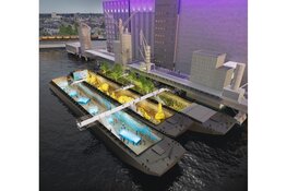 Drijvend festivalhart in de Maashaven tijdens Rotterdam Architectuur Maand 2023